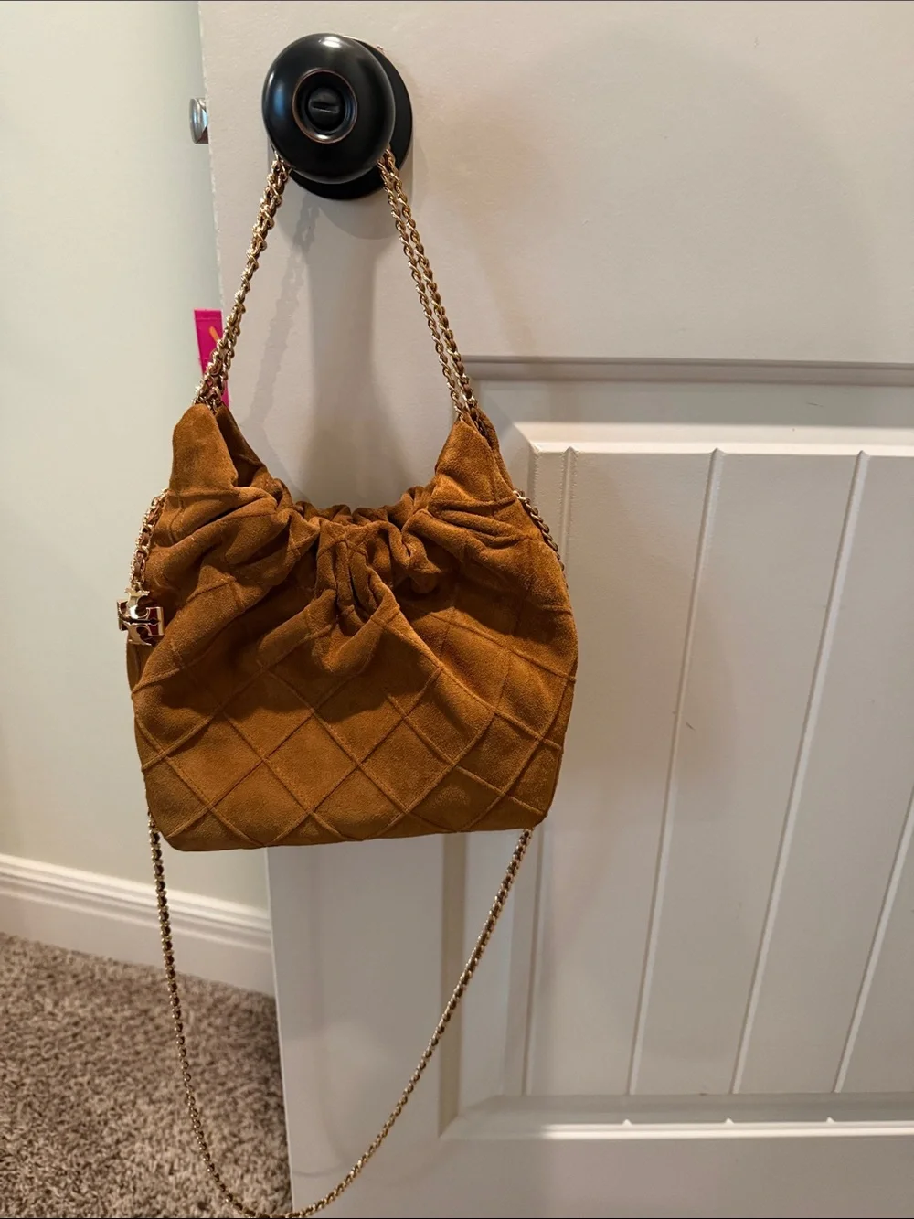 Tory Burch Fleming Chestnut Suede leather  mini hobo  Bag